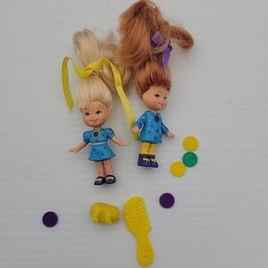 Two 1993‎ Mattel Lil Secrets Mini 4" Dolls W/ Accessories